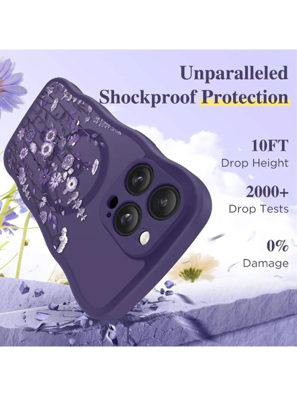 iPhone 14 Pro Floratopia/Deep Purple Compatible with MagSafe Translucent Case
